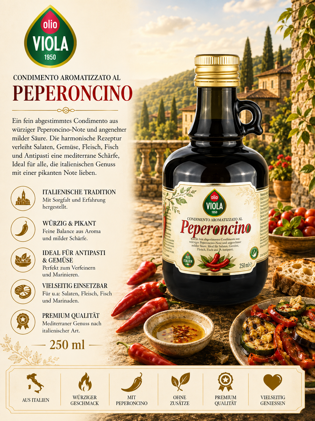 PeperoncinO, Likör, Flasche, italienische Tradition, 250 ml