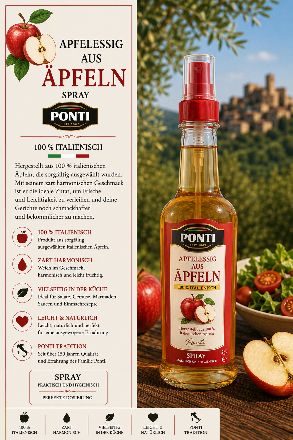 Apfelessig, Apfel, Spray, Ponte, Italienisch