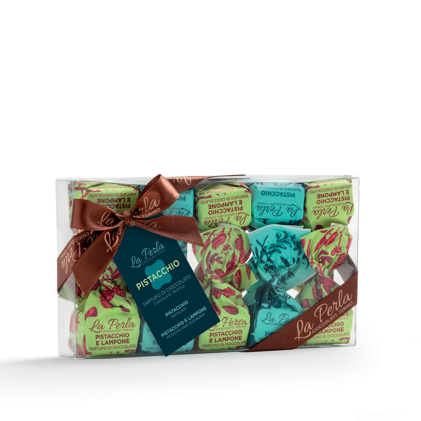 Trüffelpralinen Tartufi gemischt in der Box Pistazien und Himbeeren 145g cod.200224 | La Perla