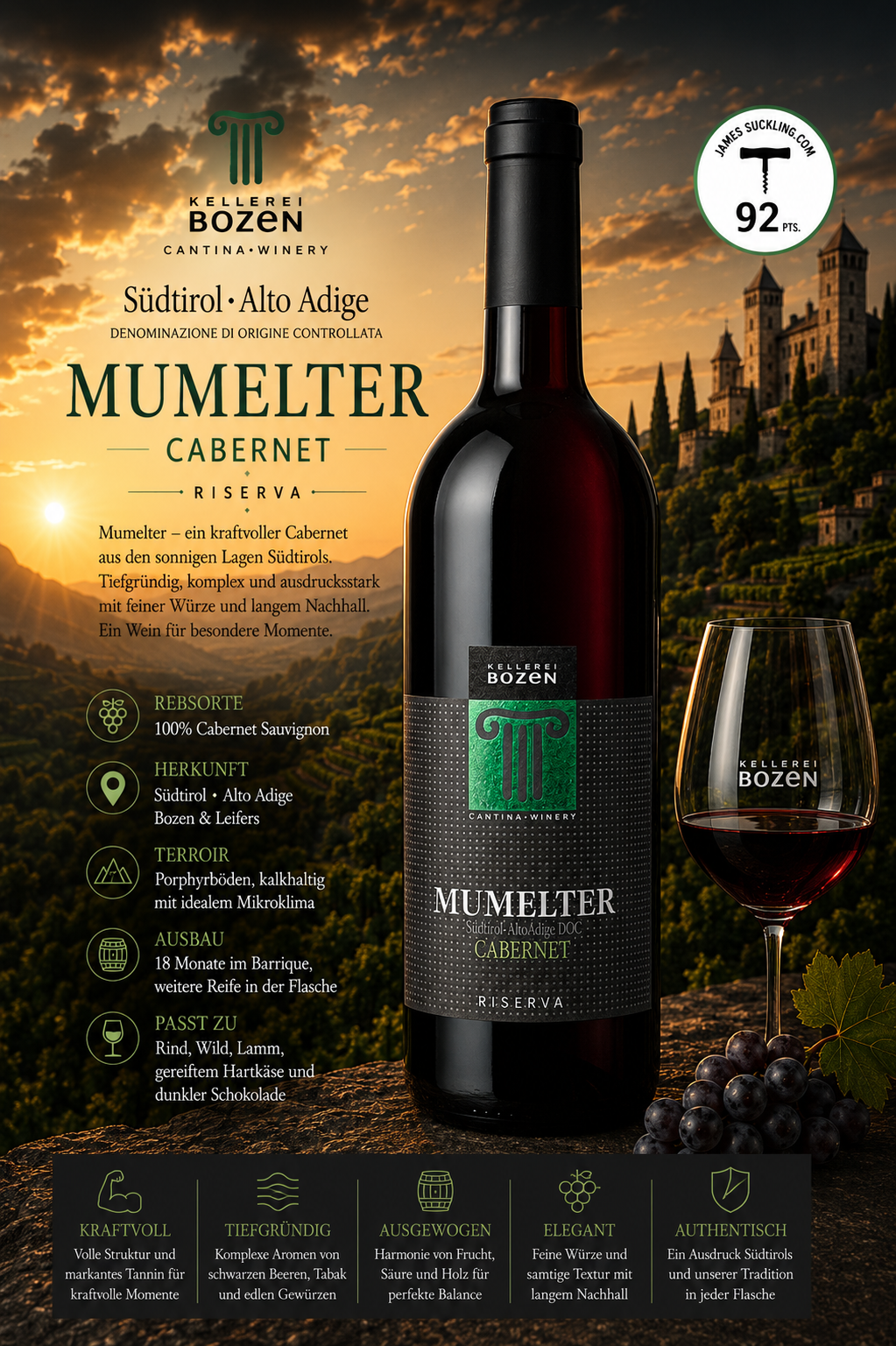Wein, Rotwein, Cabernet, Mumelter, Flasche