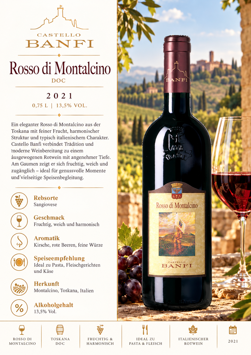 Rotwein, Rosso di Montalcino, Italien, Flasche, Weinlabel