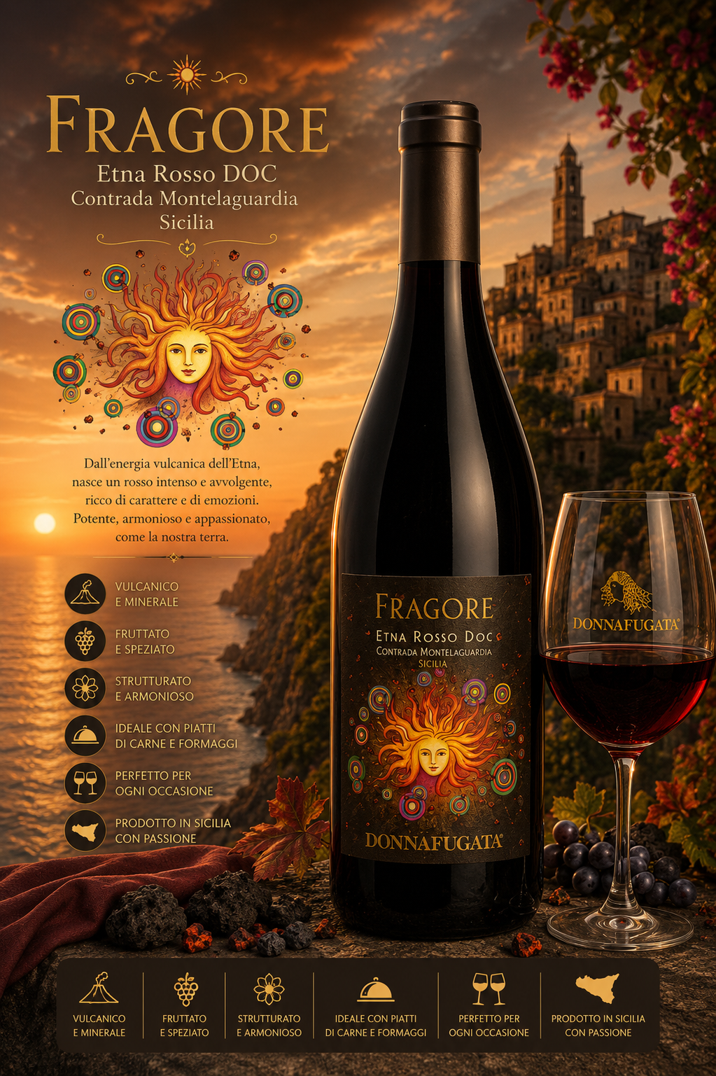 wein, rotwein, flasche, etna rosso doc, donnafugata