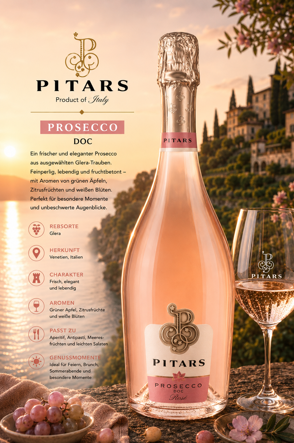 Prosecco, Flasche, Rosé, Glas, Italien