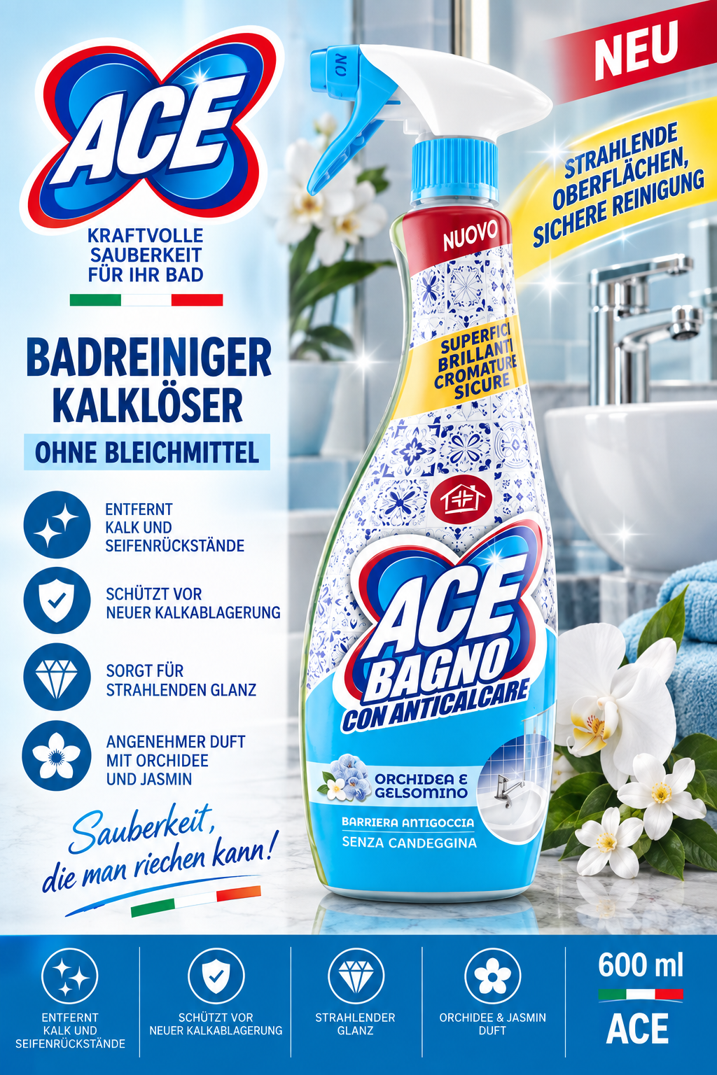 Kalkreiniger, Kalklöser, Badreiniger, Orchidee Duft, Jasmin Duft