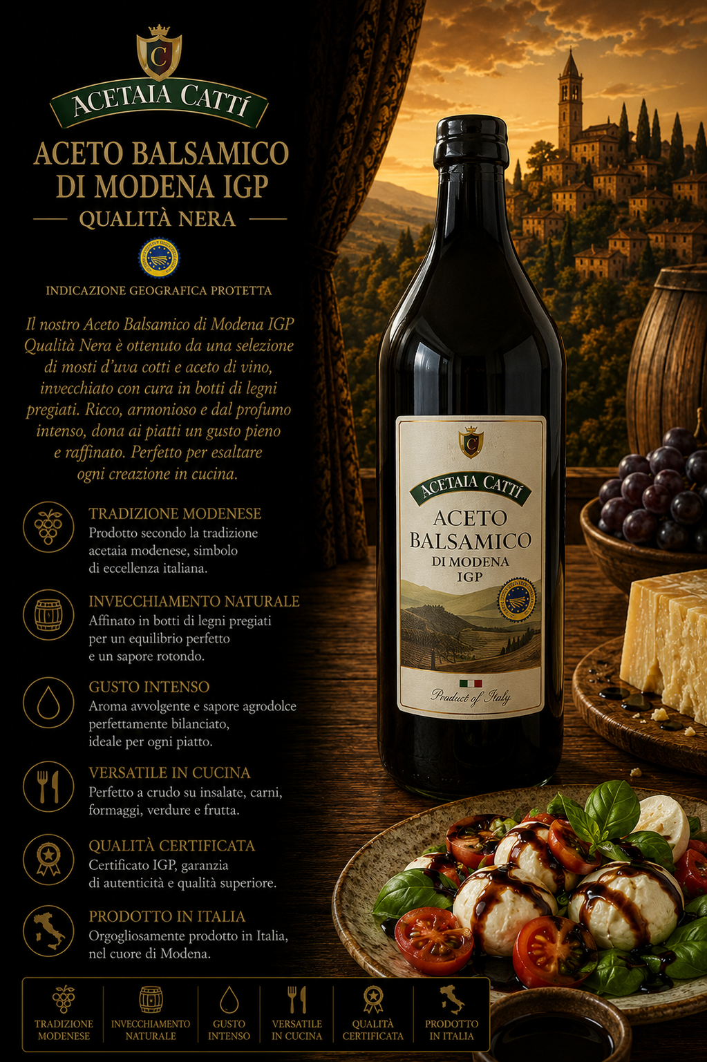 aceto balsamico, modena IGP, IGP, Glasflasche, italienische küche