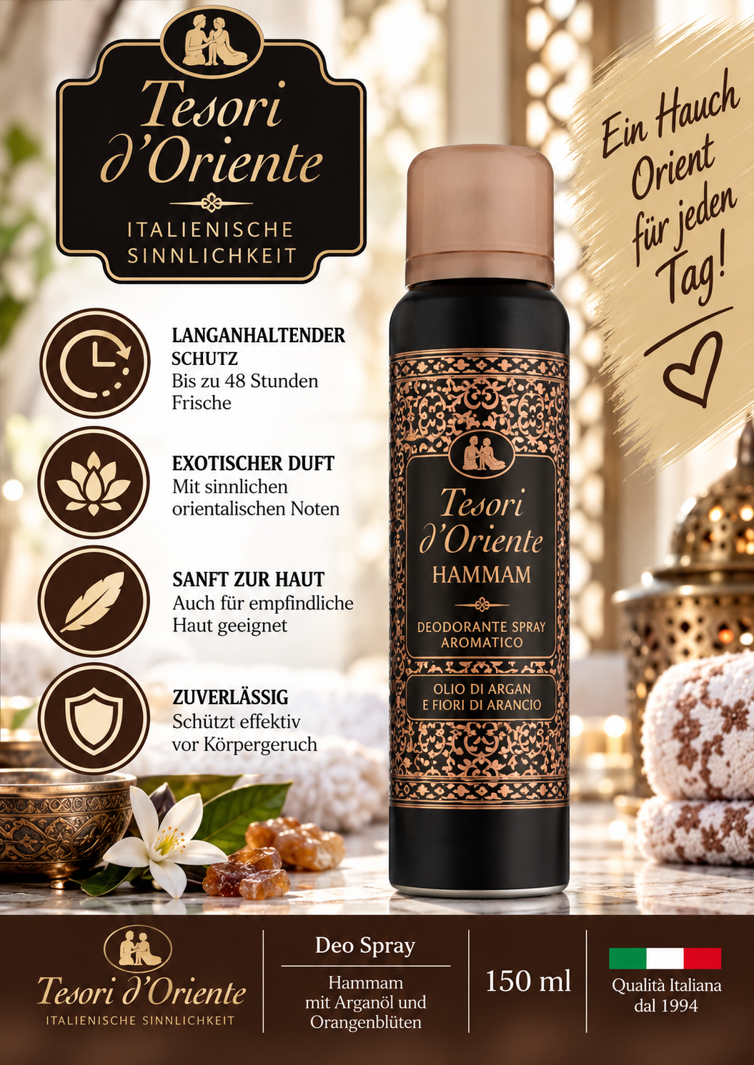 Deo Spray, Deo, Arganöl, Orangenblüten, 150 ml