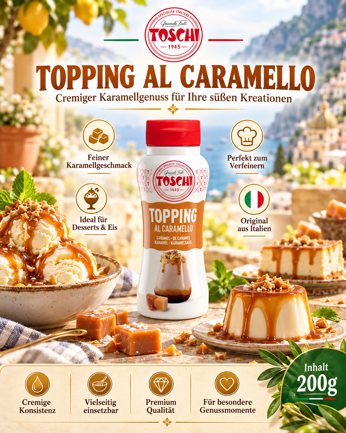 Topping, Karamellsoße, Saucenflasche, Desserttopping, 200g