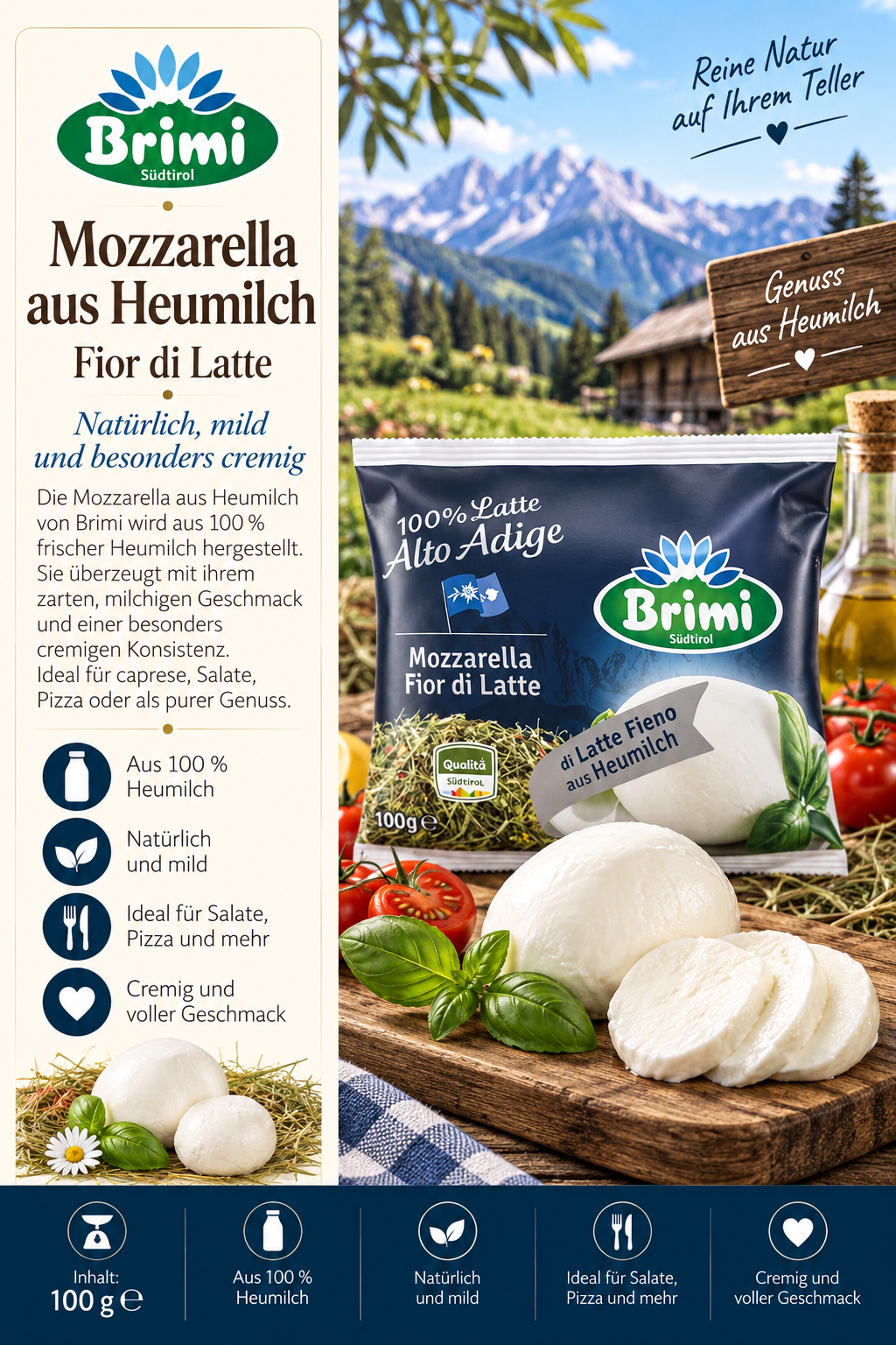 Mozzarella, Heumilch, Fior di Latte, Alto Adige, 100 g