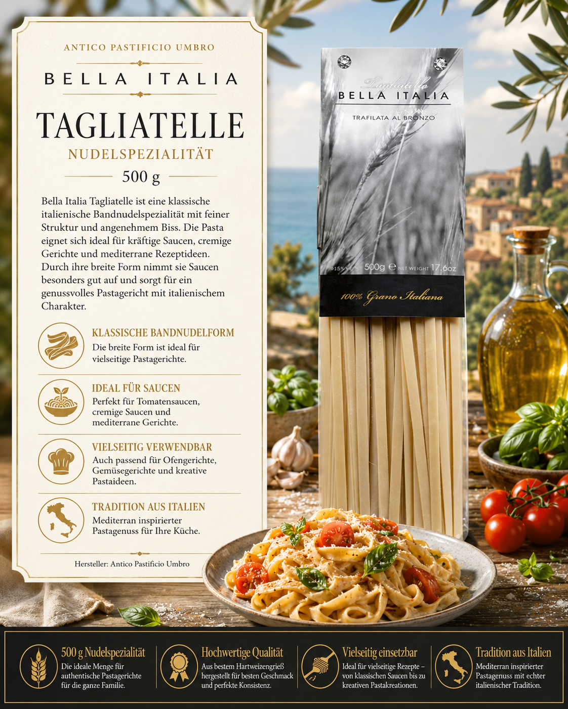 Pasta, Tagliatelle, Nudelspezialität, 500 g, Italienische Pasta