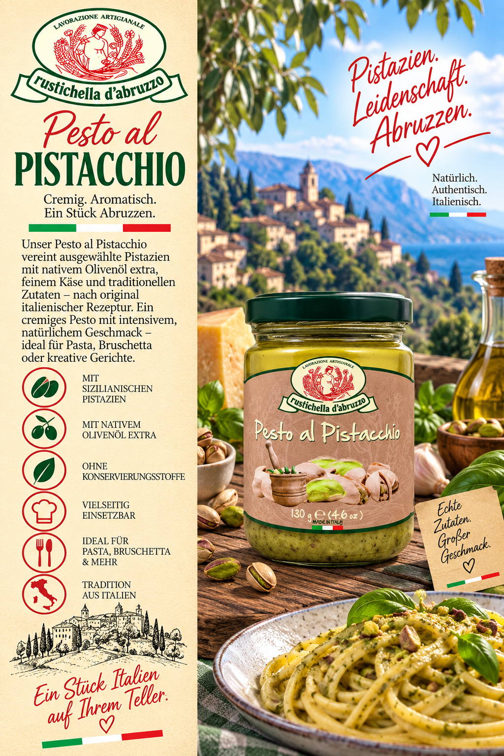 Pesto, Pistazien, Pistaziencreme, Glasbehälter, Italienisch
