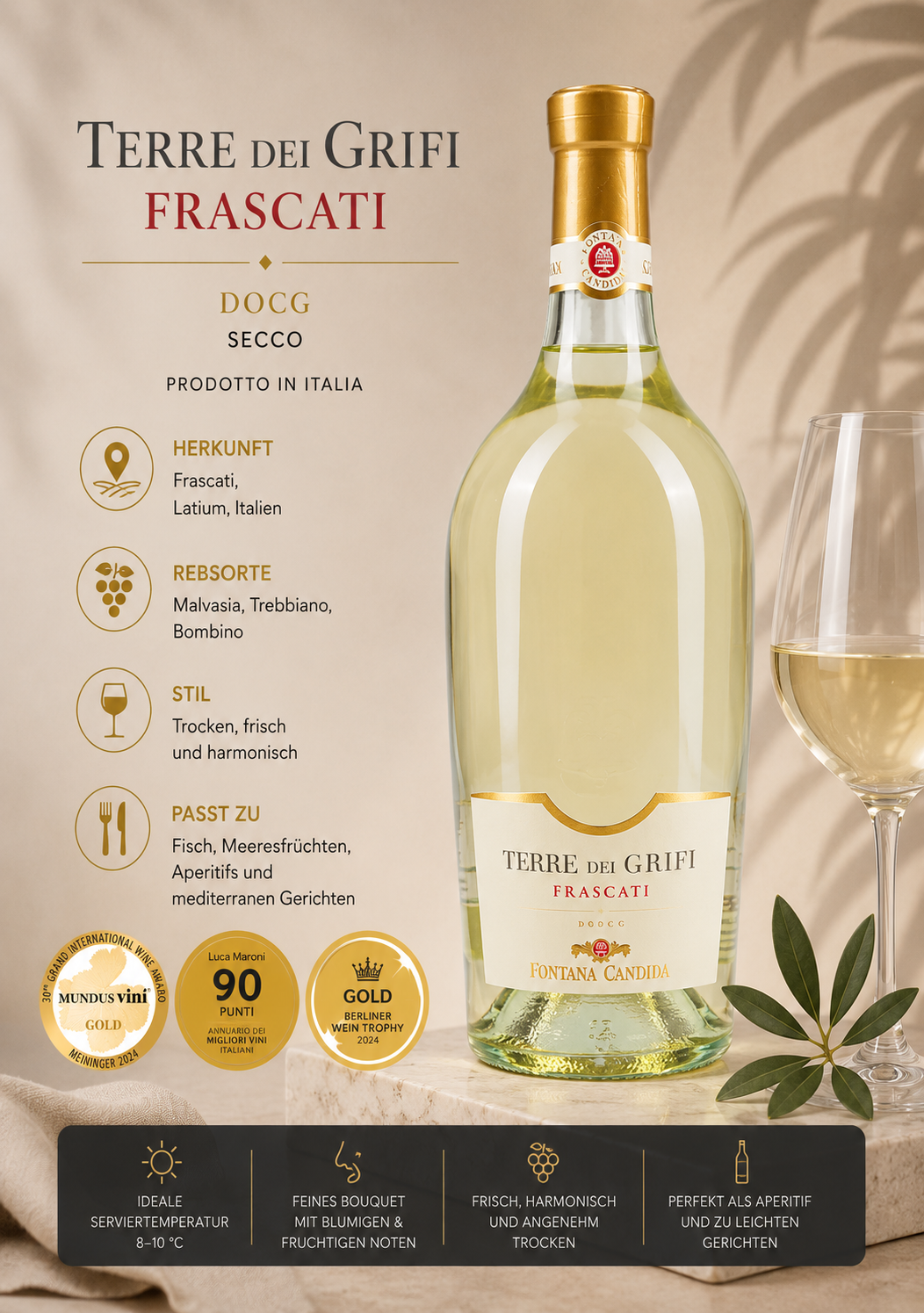 Weißwein, Frascati, DOCG, Flasche, Weinglas