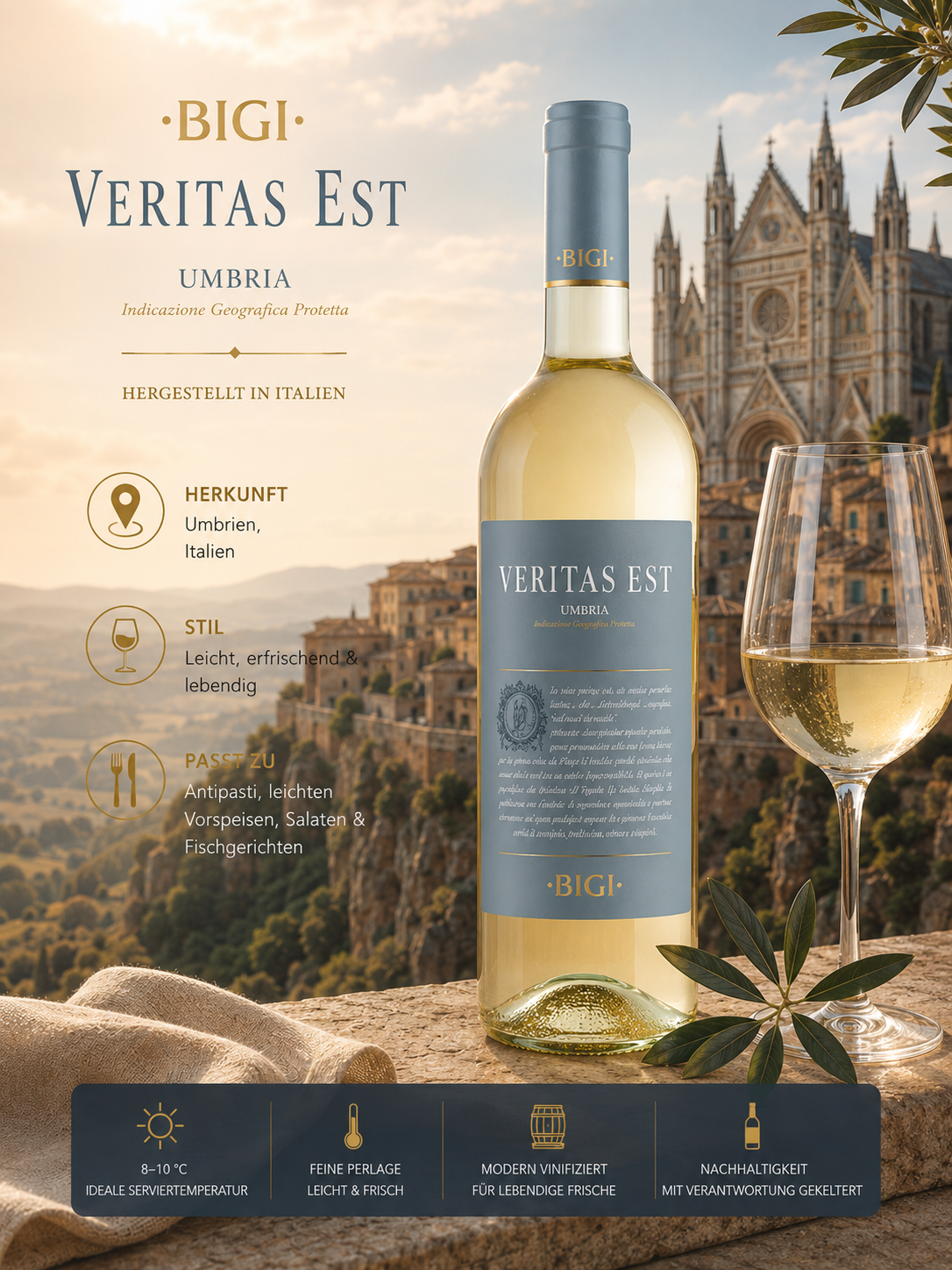 Weißwein, Flasche, Weinglas, Etikett, ItalienischeRegion