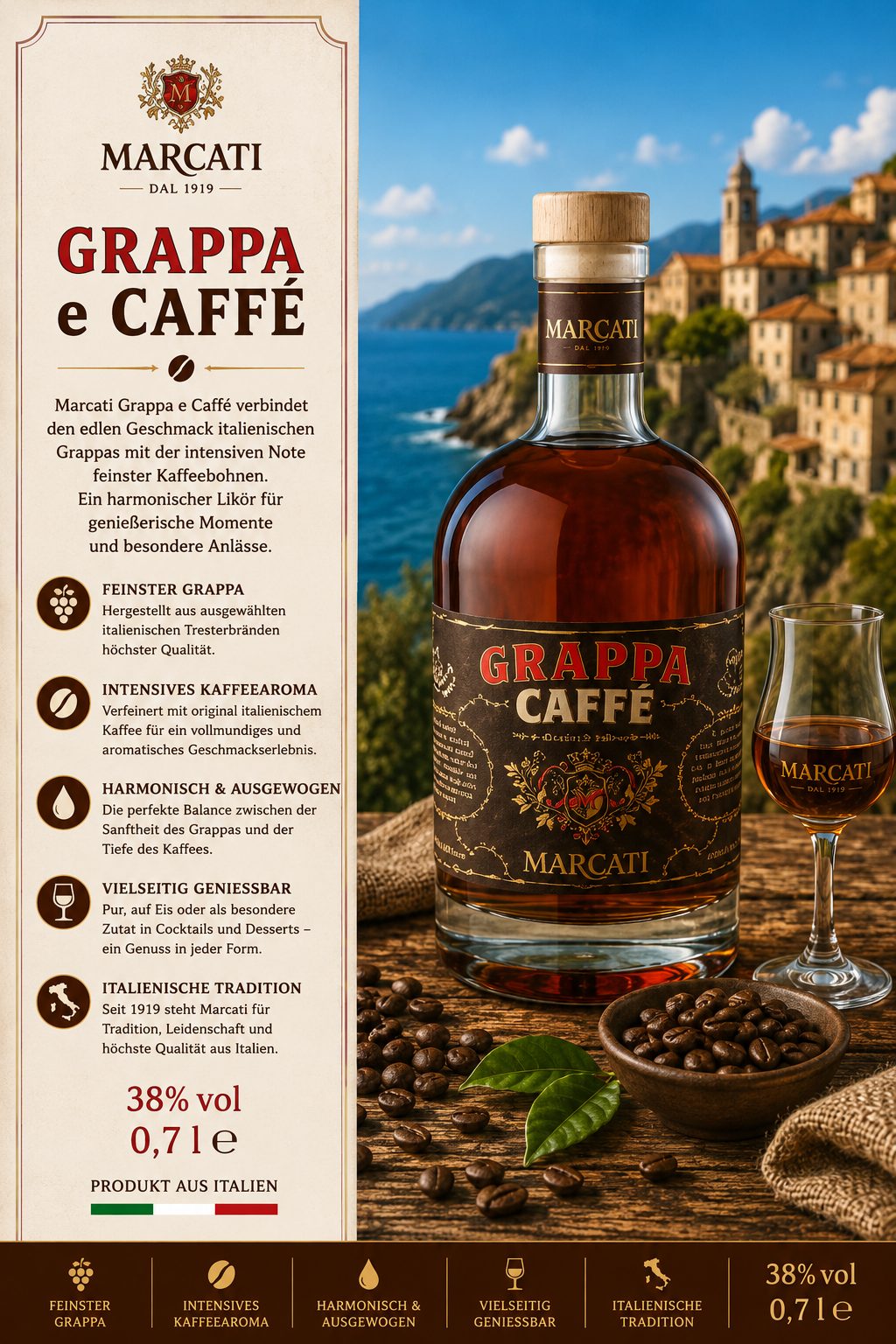 Grappa, Caffè, Likör, Glas, Italien
