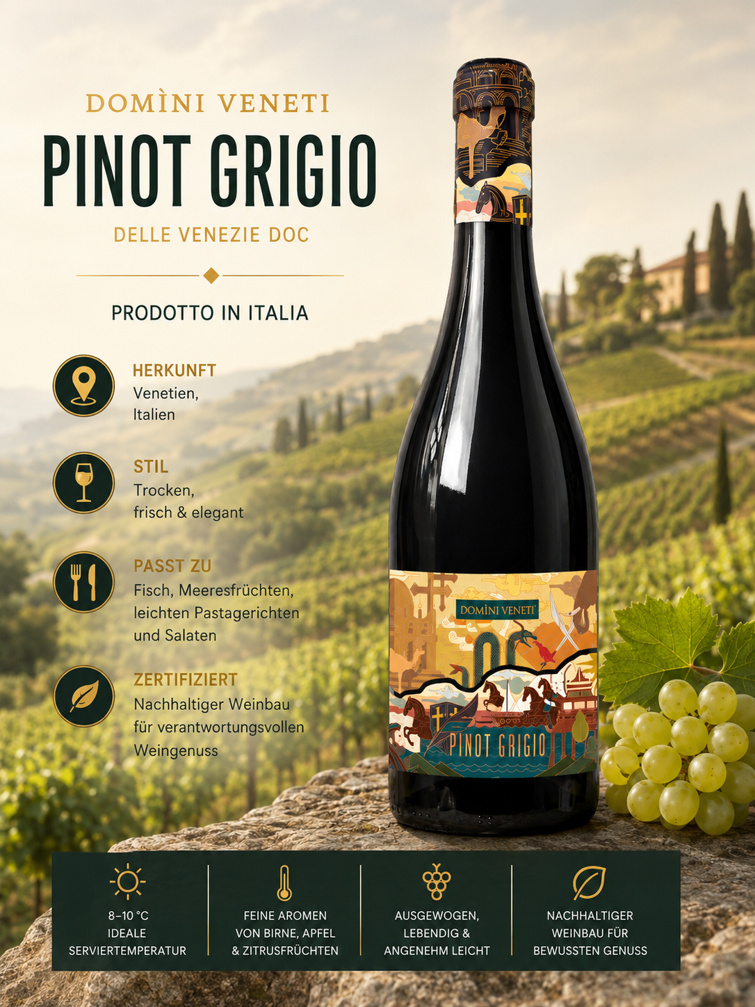 Pinot Grigio, Weinflasche, Wein, Italien, Etikett