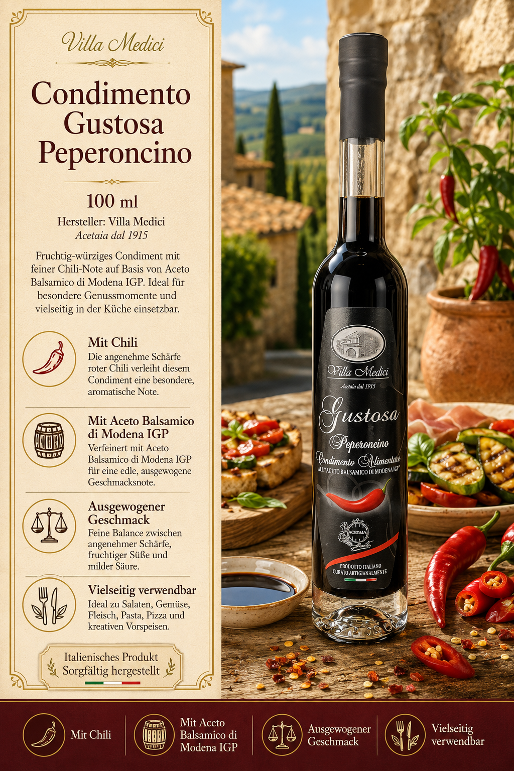 Chili, Balsamico, Öl, Condimento, Justosa Peperoncino