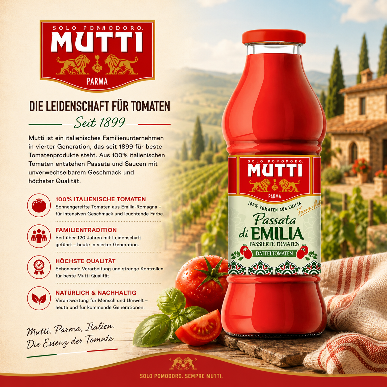 Tomatensauce, Passata, Glasflasche, Rot, Italienische Tomaten