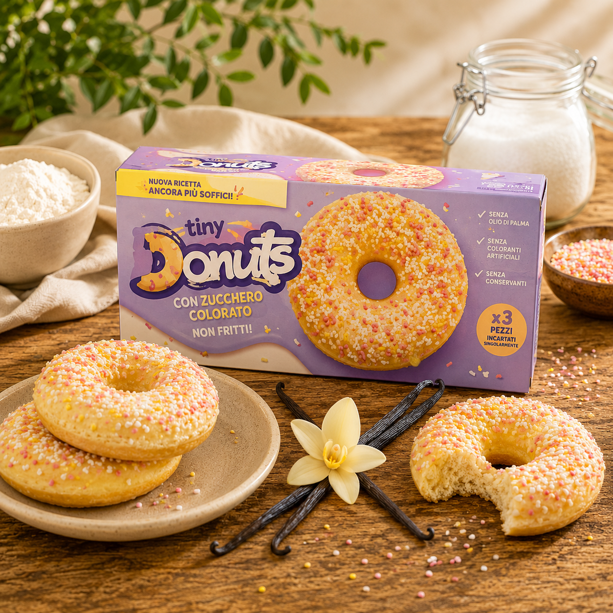 Donuts, Schnittlauch?, Box, Zuckerstreusel, Backmischung