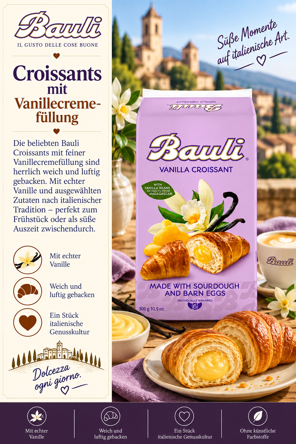 Croissants, Vanille, Füllung, Teig, Verpackung