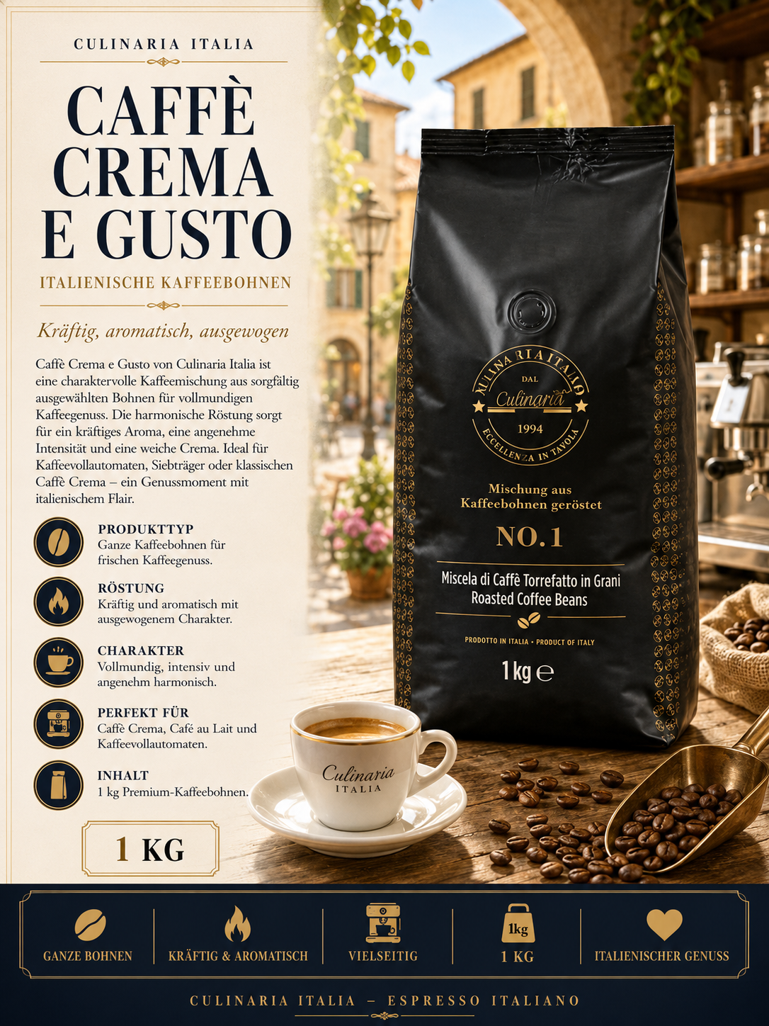 Kaffeebohnen, Röstung, Kaffee, 1 kg, italienisch