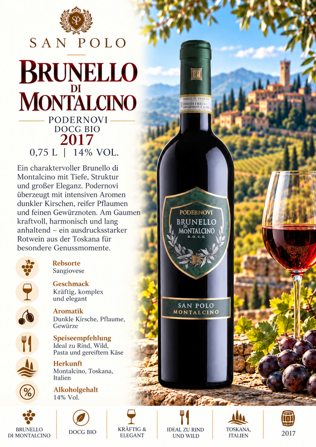 Wein, Rotwein, Brunello, Montepolino, BIO-DOCG