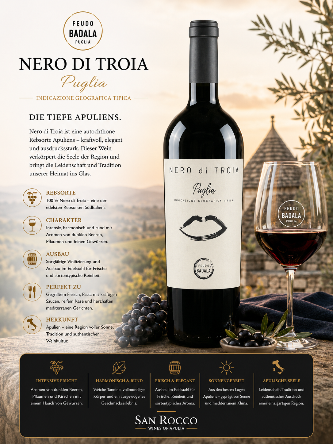 Wein, Rotwein, Nero di Troia, Flasche, Glas