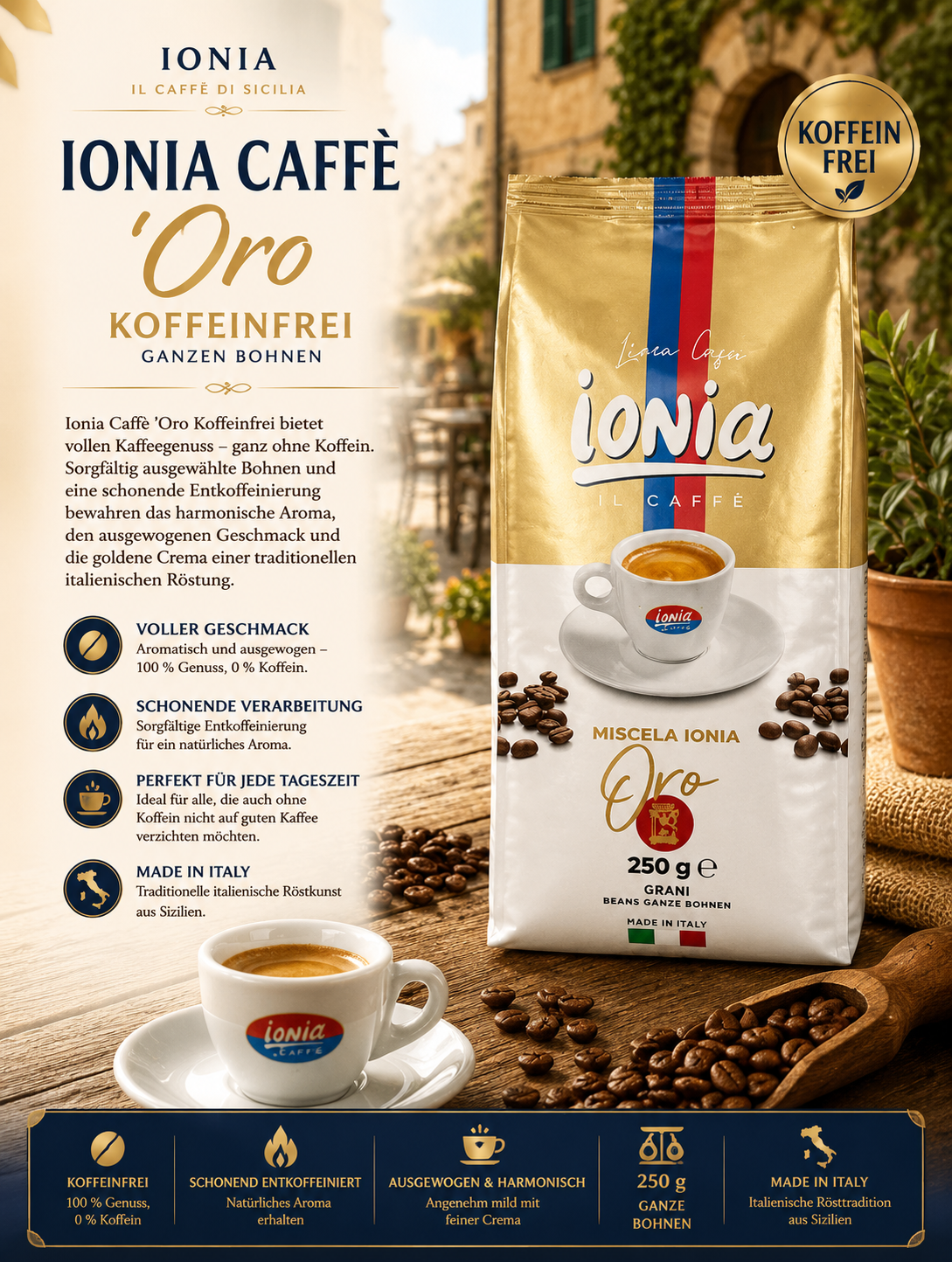 Kaffee, Kaffeemischung, Bohnen, 250 g, Italien