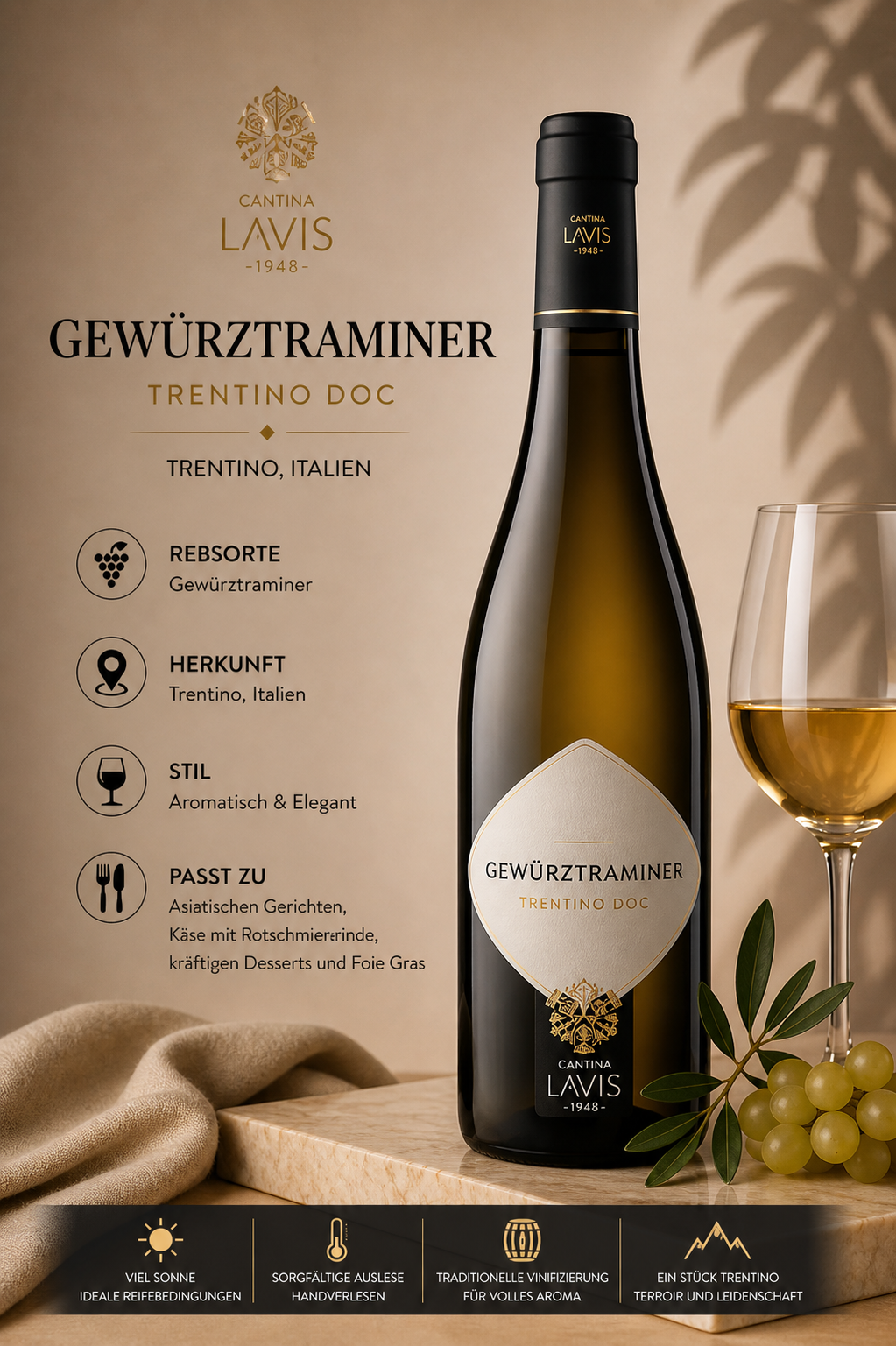 Wein, Gewürztraminer, Trentino, DOC, Flasche