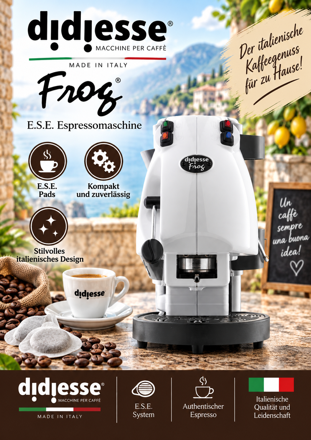 Espressomaschine, Kaffeemaschine, E.S.E. Pads, italienisches Design, Kaffeezubereitung