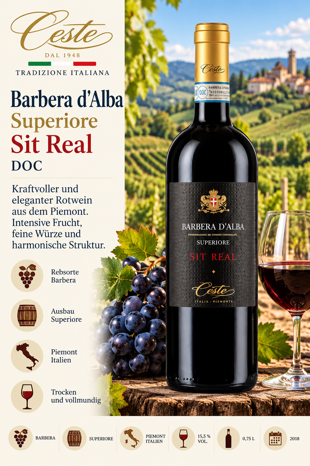 Wein, Rotwein, Barbera d'Alba, Barbera, Superiore