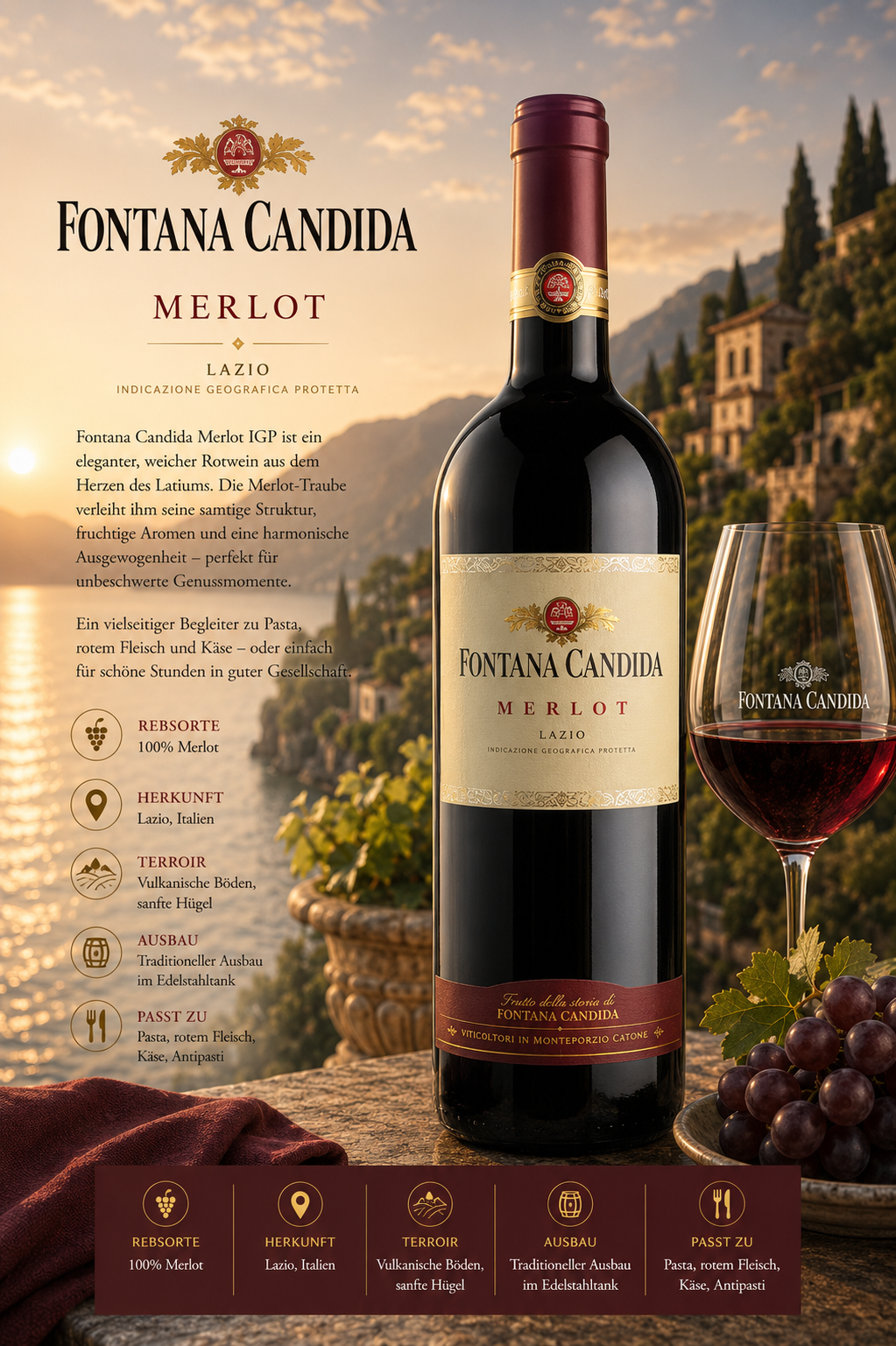 Merlot, Rotwein, Italien, Flasche, Glasweine