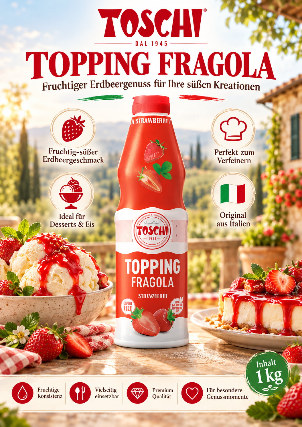 Erdbeer-Soße, Topping, Fruchtiges Dessert, Strawberry, 1 kg