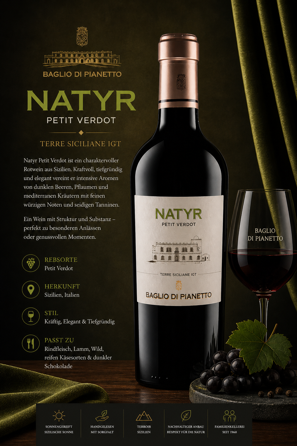 Wein, Rotwein, Petite Verdot, NATYR, Baglio di Pianetto
