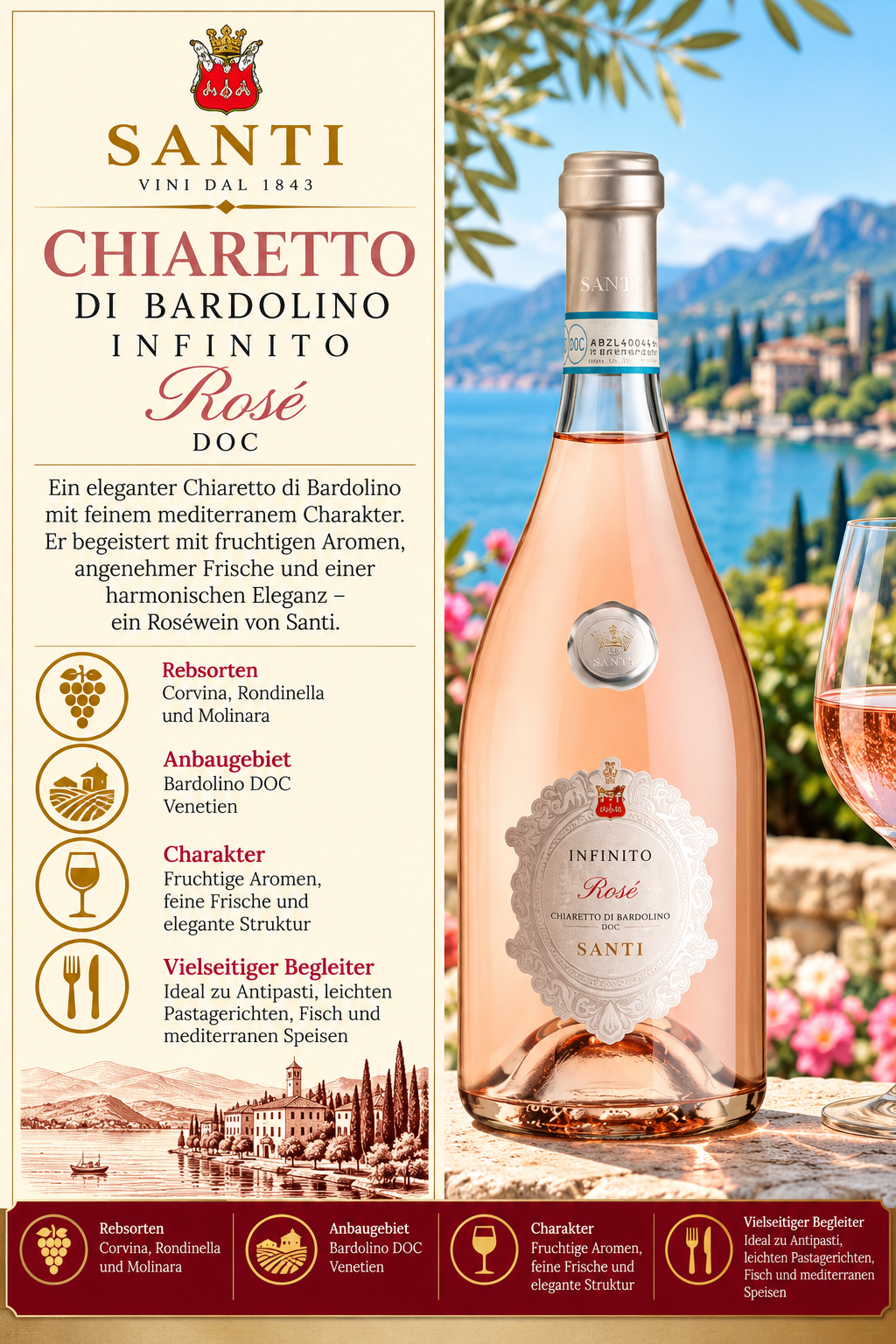 Rosé, Wein Rosé, Roséwein, Chiaretto, Bardolino DOC