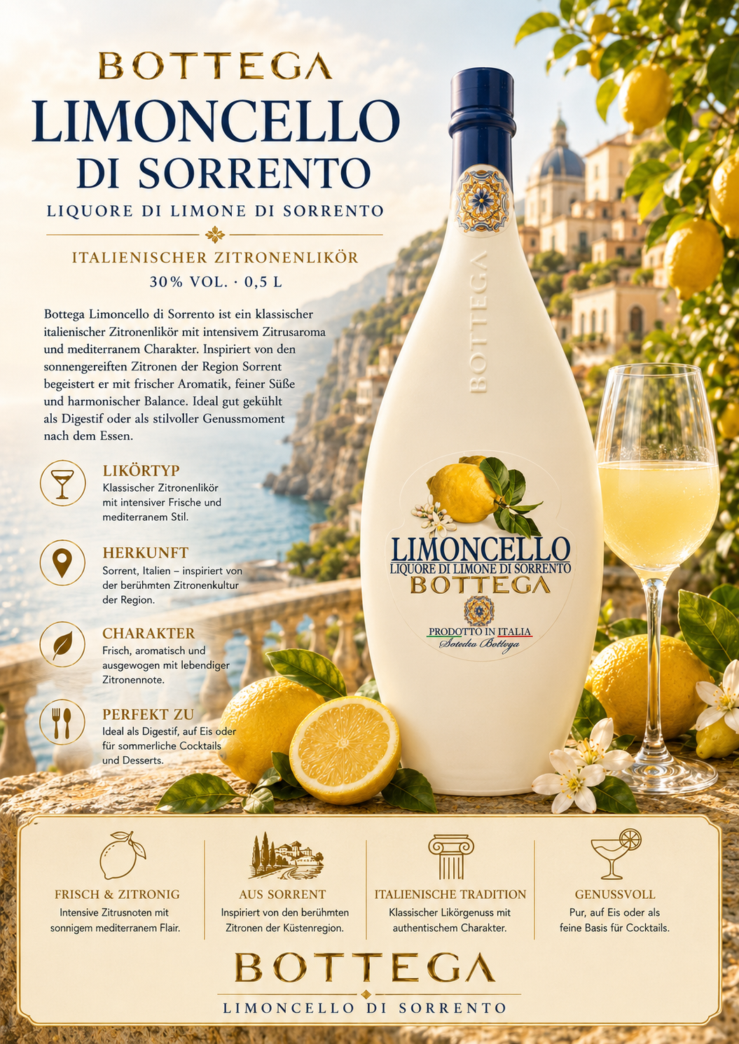 Limoncello, Limocello bottle, Zitrone, 0,5 L, Italienischer Likör
