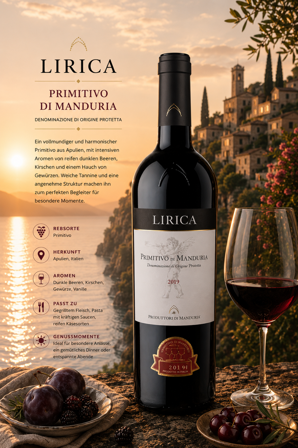 Wein, Rotwein, Manduria, Primitivo, Flasche