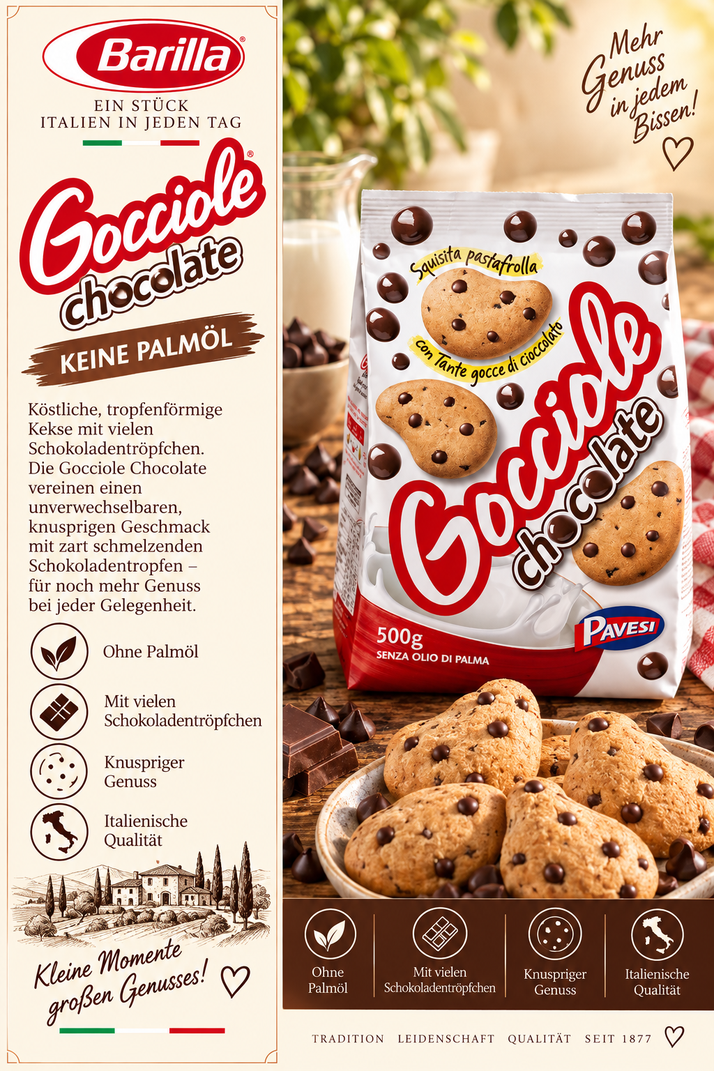 Schokokekse, Keks, Schokoladentröpfchen, Italienische Qualität, Choco chips