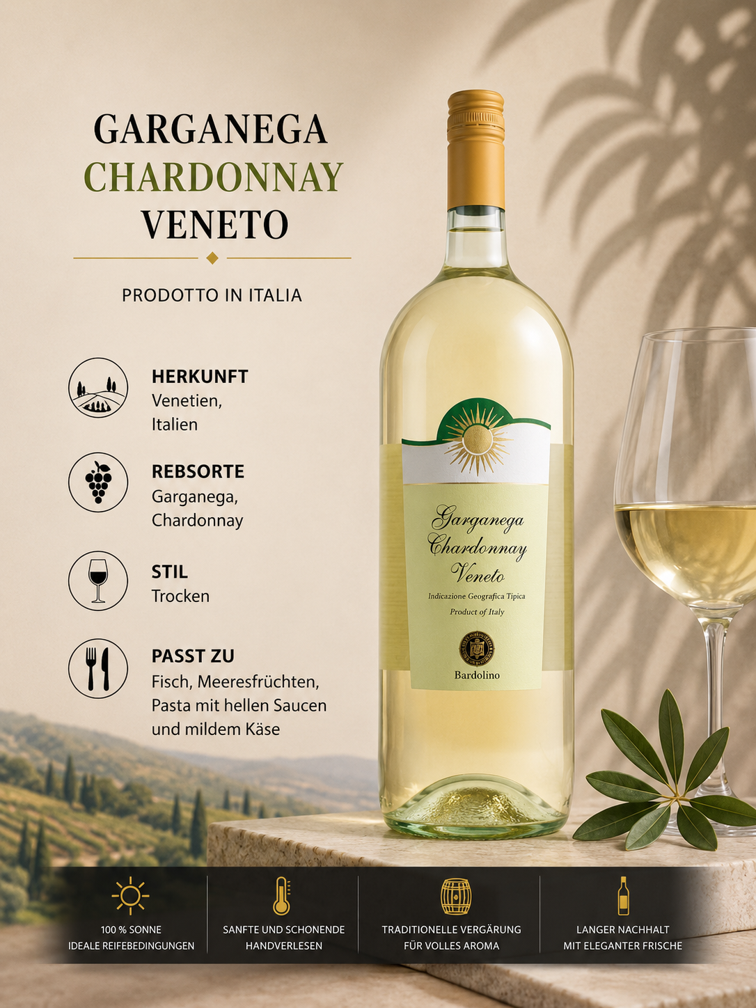 Weißwein, Chardonnay, Veneto, Italien, Flasche