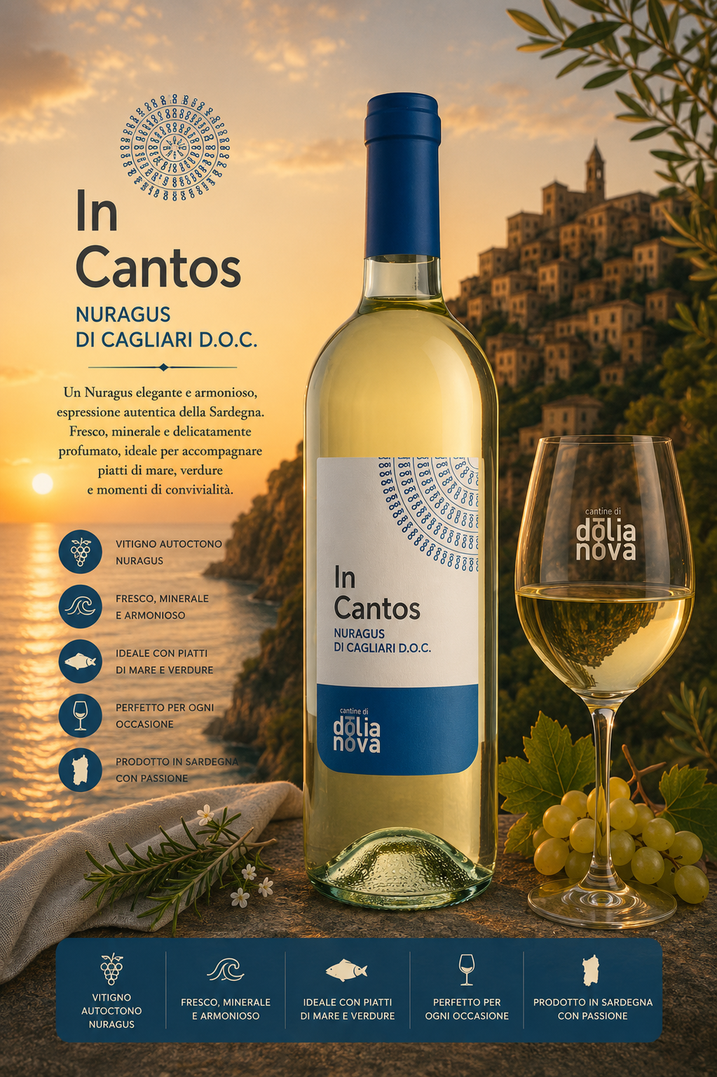 Weißwein, Weinflasche, Italienischer Wein, Sardinien-Wein, Weinglas