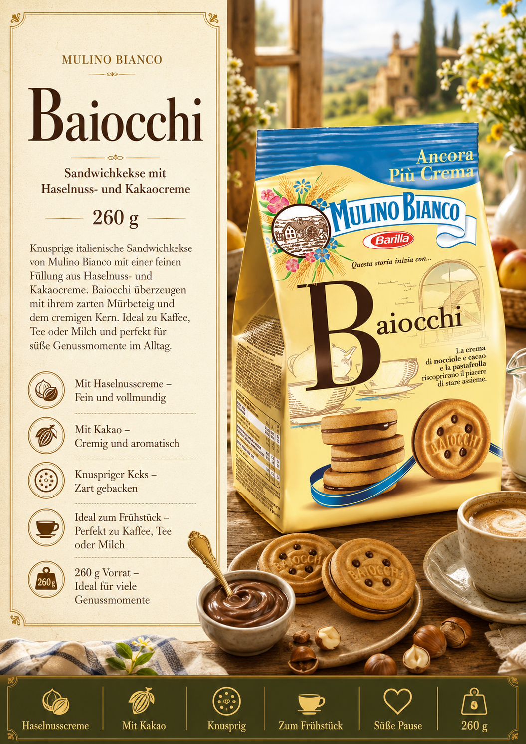 Baiocchi, Kekse, Haselnusscreme, Schokoladenkeks, 260 g