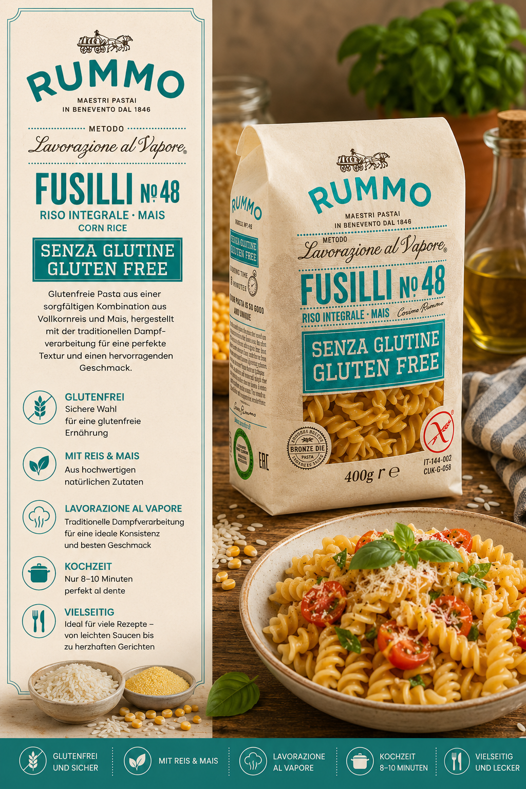 glutenfrei, fusilli, pasta, Reis & Mais, MaisPasta