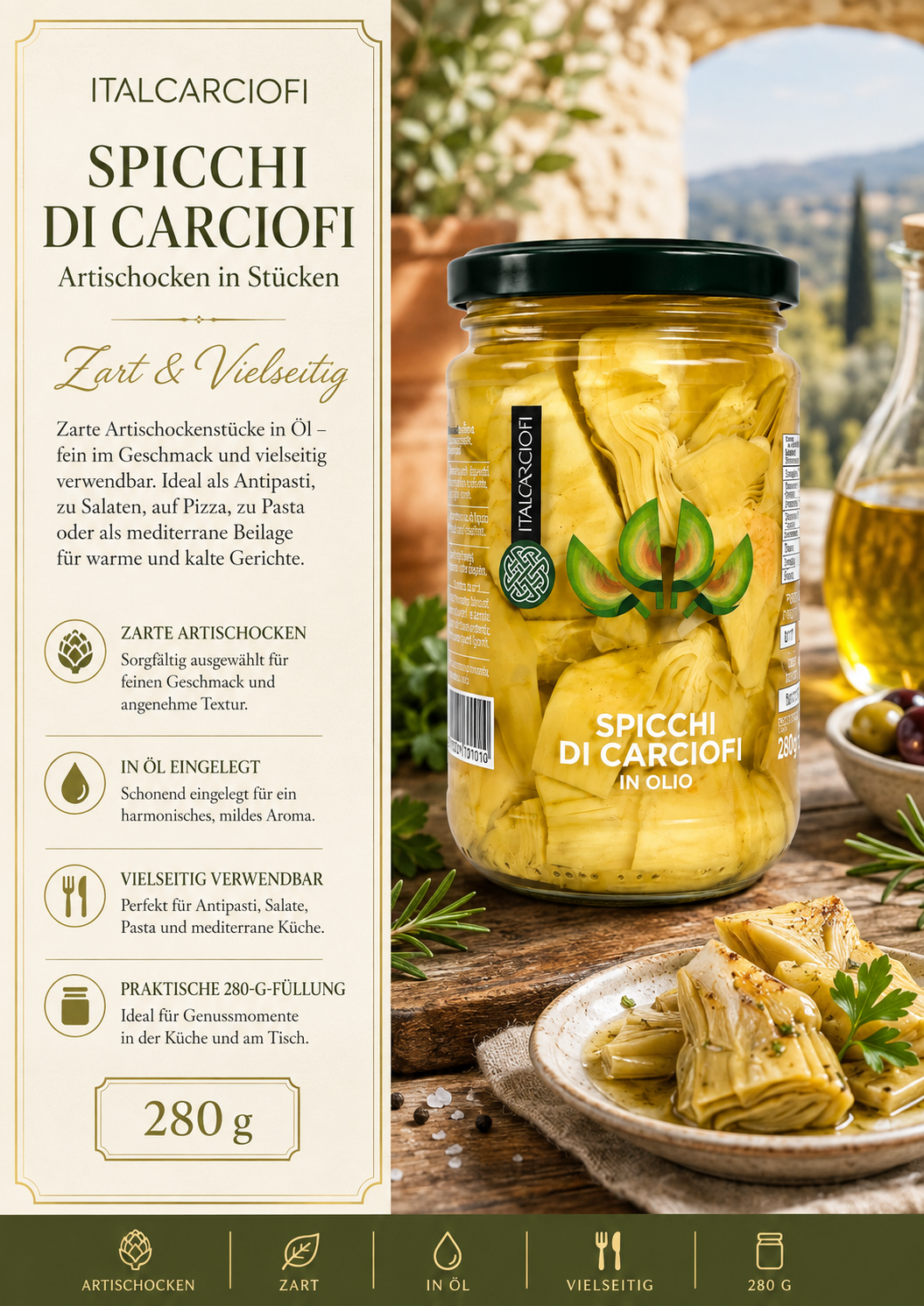 Artischocken, In Öl, Spicchi, Artischocken in Öl, 280 g