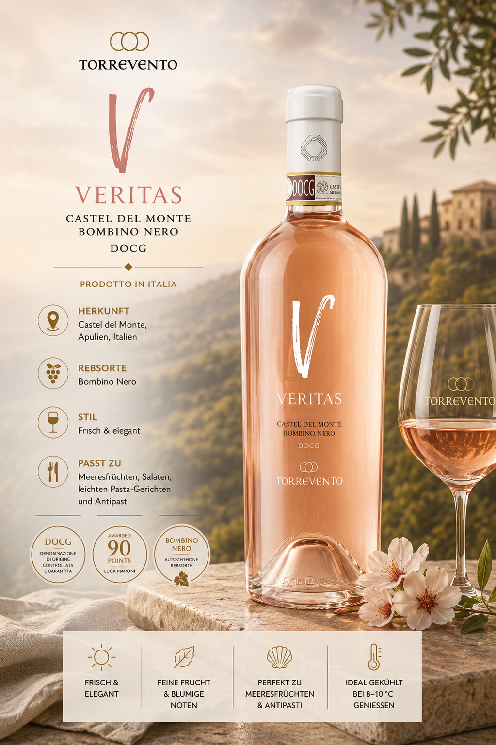 Rosé Wein, Veritas, Castel Del Monte, Flasche, Glaswein
