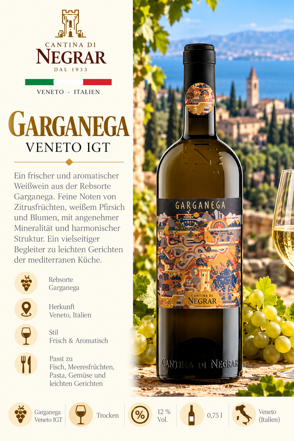 Weißwein, Garganega, Veneto, Flasche, Etikett