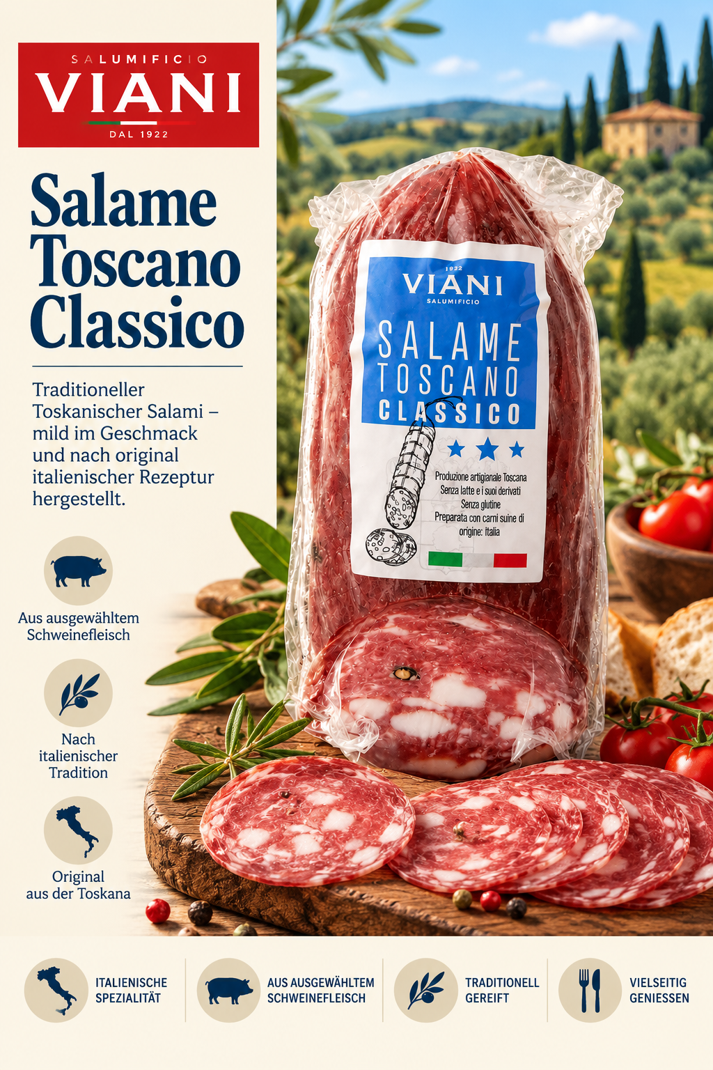 Salame Toscano, Salame, Wurst, Feinkost, Italienische Spezialität