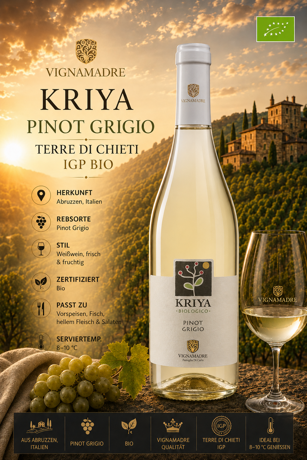 Pinot Grigio, KRIYA, Weißwein, IGP Bio, Vignerade