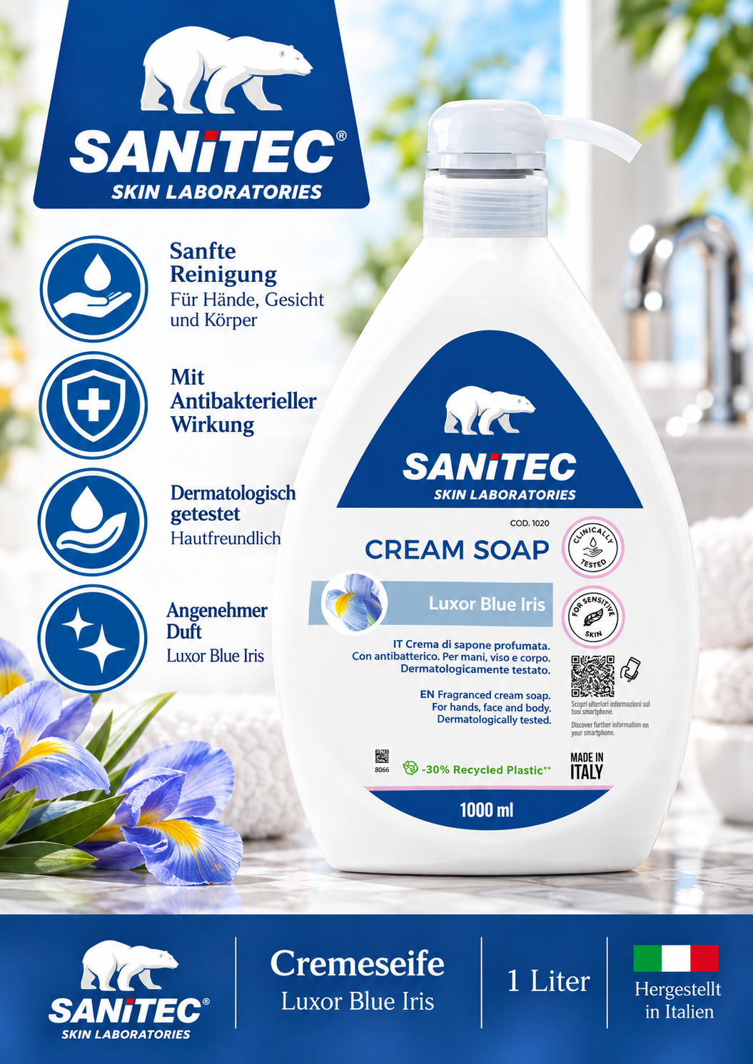 creme soap, hand soap, Luxor Blue Iris, 1 liter, antibacterial