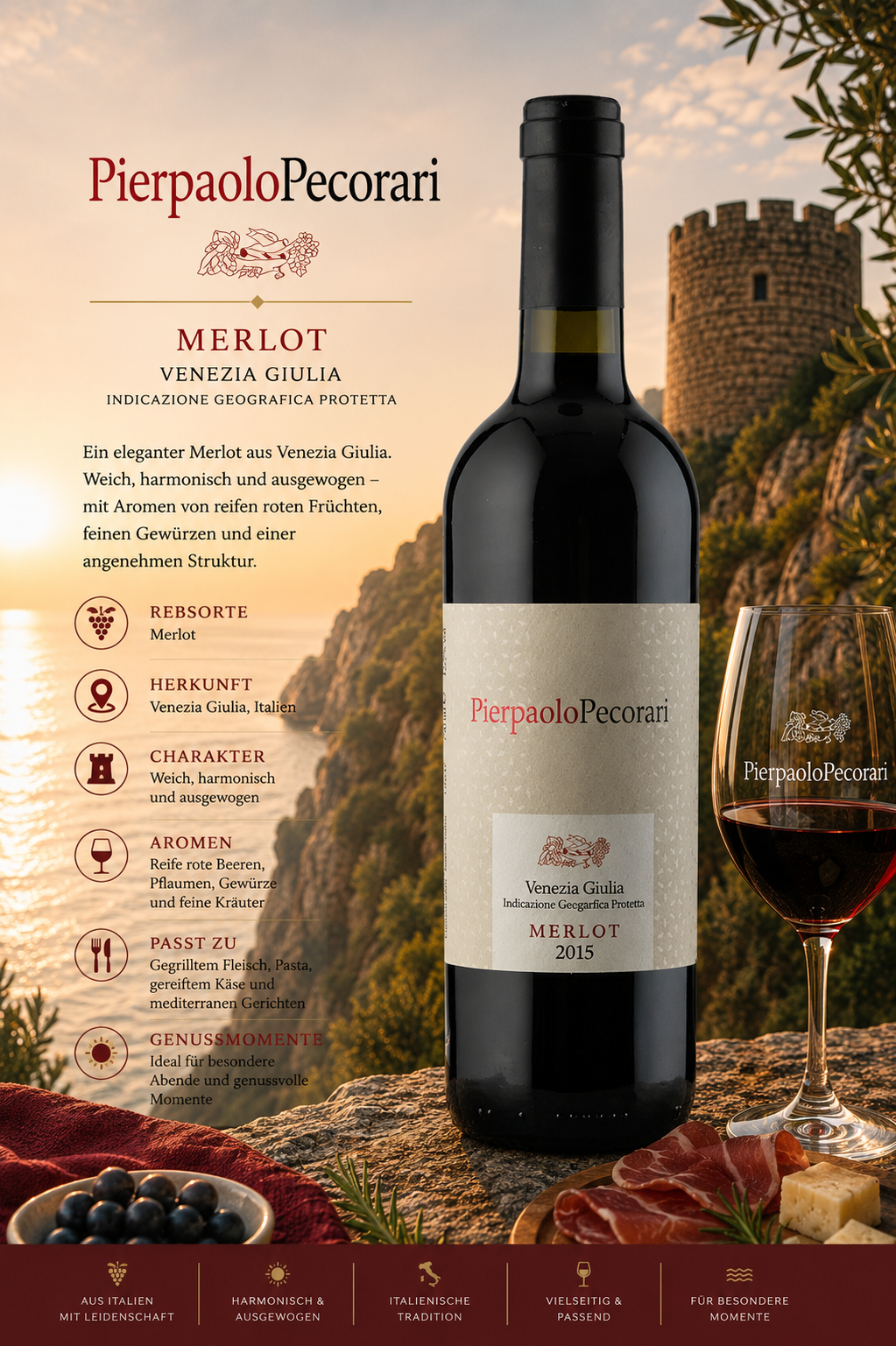 Merlot, Weinflasche, Rotwein, Italienischer Wein, Venezia Giulia