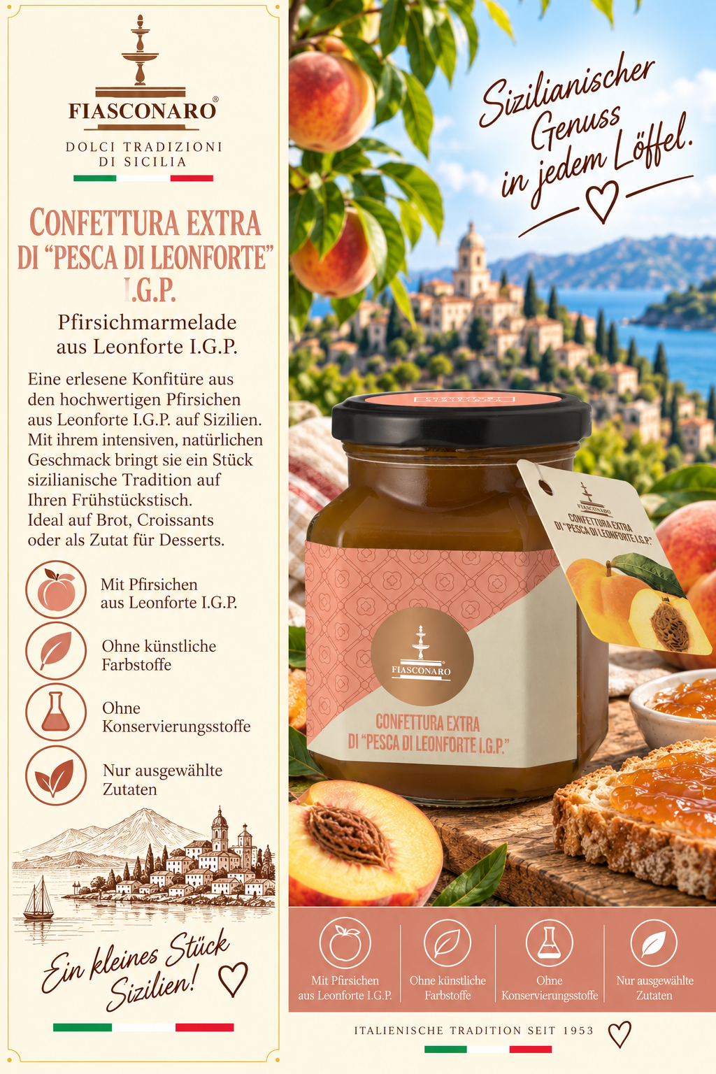 Pfirsichmarmelade, Pfirsich, Konfitüre, Leonforte, I.G.P.