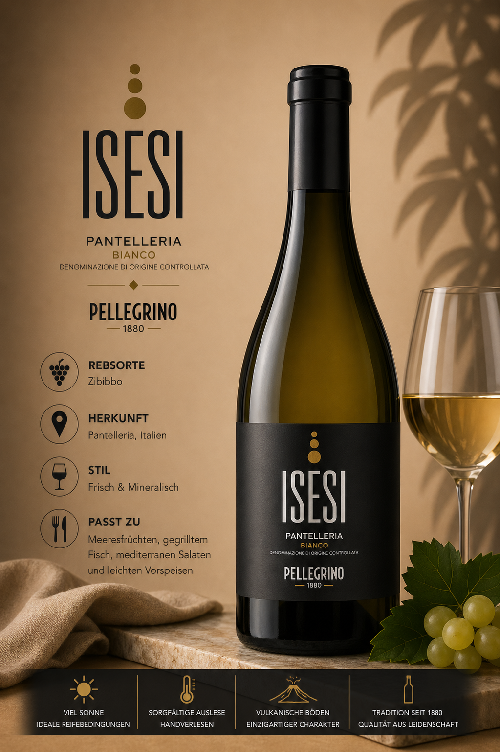 Weißwein, Pellegrino, Pantelleria, Flasche, Weinglas