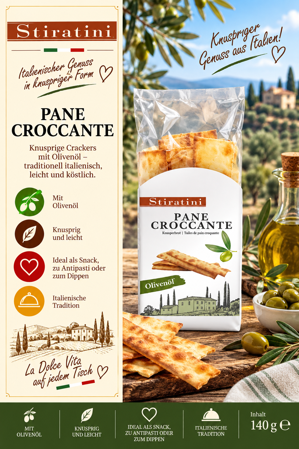 Pane Croccante, Olivenöl, Knusprig, Snack, Italienische Tradition